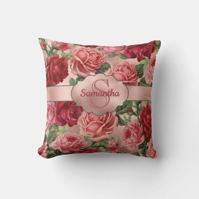 Cojín Decorativo Moda Elegante Vintage Roses Rojas Roses Rojas Nomb (Anverso)