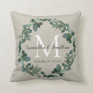 Cojín Decorativo Moda Eucalyptus Viernes Monograma Boda Keepsake