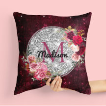 Moda falsa Purpurina plateado Burgundy Floral mono