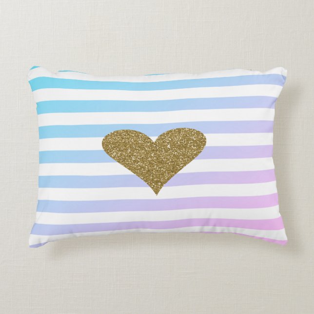 Cojín Decorativo Moda Faux Gold Purpurinoso Corazón Estripas de Omb (Anverso)