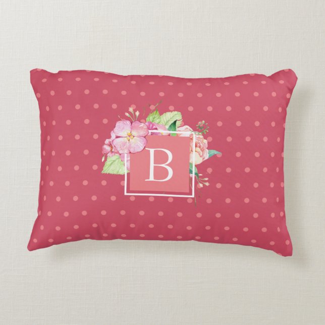 Cojín Decorativo Moda Femenina Monogramada Floral De Punto Rosa Ini (Reverso)