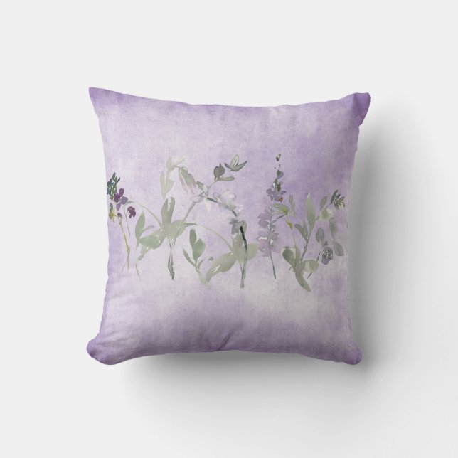 Cojín Decorativo Moda floral acuarela de lavanda (Anverso)