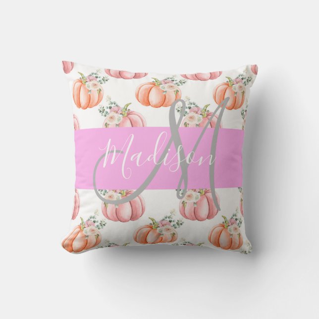Cojín Decorativo Moda Floral Blanco Rosa Rosa Calabaza Monograma No (Anverso)