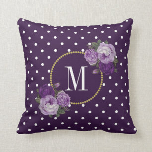 Cojín Decorativo Moda Flores reales violetas monogramo