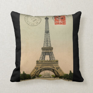 Cojín Decorativo Moda francesa antigua Torre Eiffel Paris Postcard