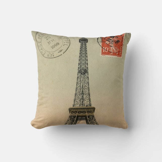 Cojín Decorativo Moda francesa de época Torre Eiffel Paris Postcard (Anverso)