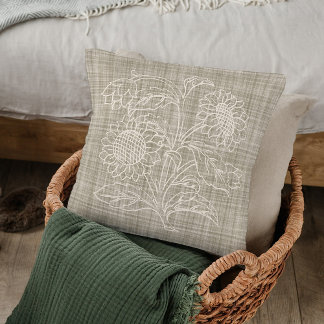 Cojín Decorativo Moda Girasoles De Marfil Botánicos En Beige Oscuro