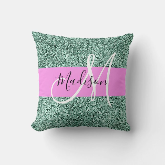 Cojín Decorativo Moda Glam Purpurina verde rosa Nombre de aguja Mon (Anverso)