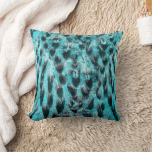 Cojín Decorativo Moda impresión animal -patrón de pluma, azul y neg