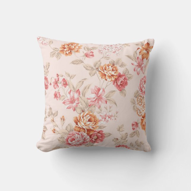 Cojín Decorativo Moda lamentable rosada del melocotón beige floral (Anverso)