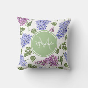 Cojín Decorativo Moda Lavender Lilac Floral Pastel Verde Monograma