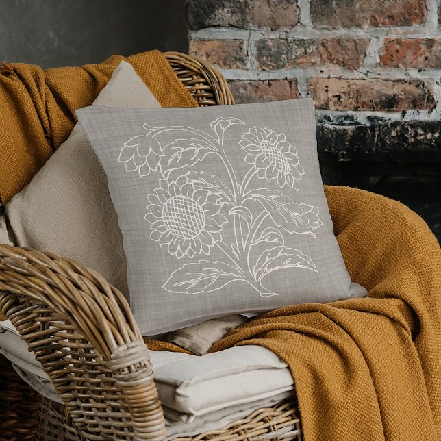 Cojín Decorativo Moda Marfil Botánico Sunflowers Art En Beige Brown (Subido por el creador)
