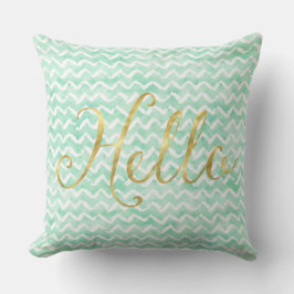 Cojín Decorativo Moda Mint Watercolor Chevron Stripes Gold Hello