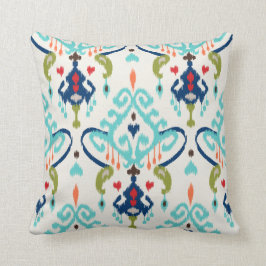 Cojín Decorativo Moda moderna verde azulada marina azul ikat patrón