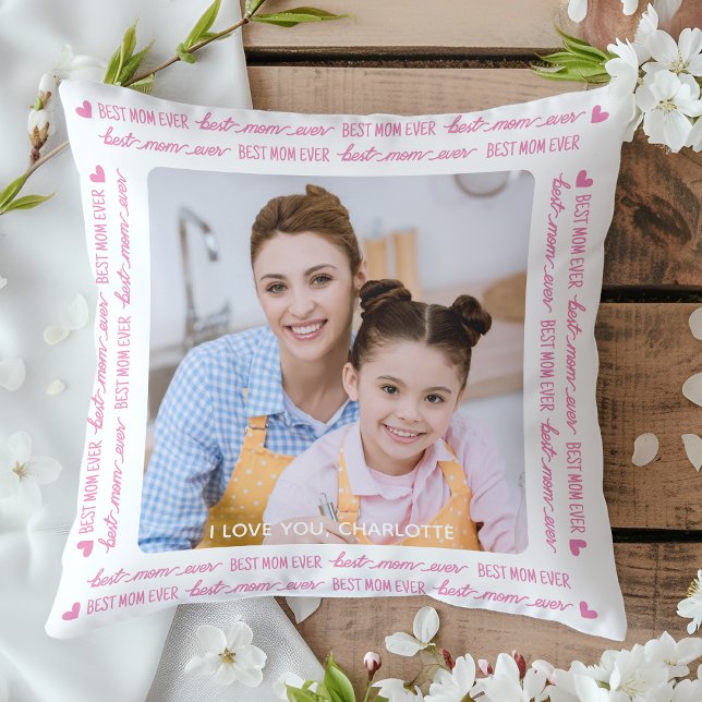 Cojín Decorativo Moda MOM foto personalizada Día de la Madre Rosa (Subido por el creador)