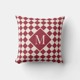 Cojín Decorativo Moda Monograma Burgundy Crema Rojo Patrón de Verif