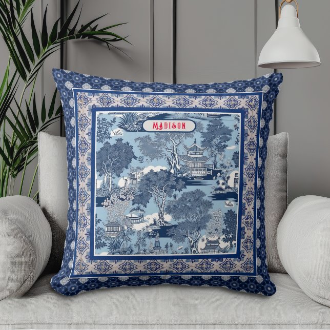 Cojín Decorativo Moda Monograma de chinoiserie chinoiserie azul (Subido por el creador)