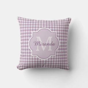 Cojín Decorativo Moda Monograma Ligero Morado Houndstoth Con Nombre