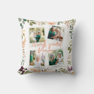 Cojín Decorativo Moda multifotografía floral más grande de mamá del