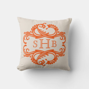 Cojín Decorativo Moda naranja Damasco Monograma Pilar