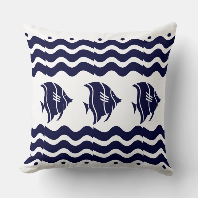 Cojín Decorativo Moda Náutica Moderna Navy Pescado Azul (Anverso)