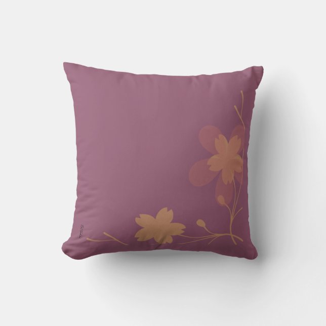 Cojín Decorativo Moda Oro Morado Abstracto Floral (Anverso)