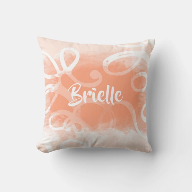 Cojín Decorativo Moda Pastel Naranja Naranja De Acuarela Con Nombre (Anverso)