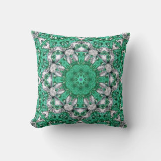 Cojín Decorativo moda patrón bohemio mandala verde esmeralda