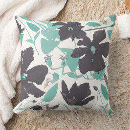 Cojín Decorativo Moda Patrón floral Verde azulado gris femenino