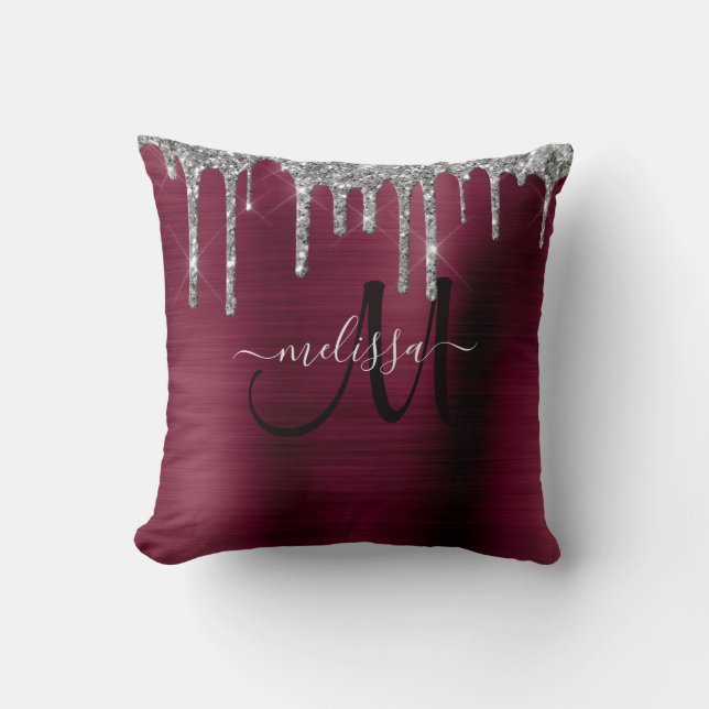 Cojín Decorativo Moda Purpurina de goteo marrón Pincel Monograma Me (Anverso)
