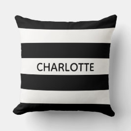 Cojín Decorativo Moda rayas negras y blancas monograma nombre perso