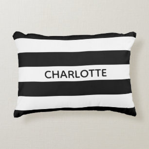 Cojín Decorativo Moda rayas negras y blancas monograma nombre perso