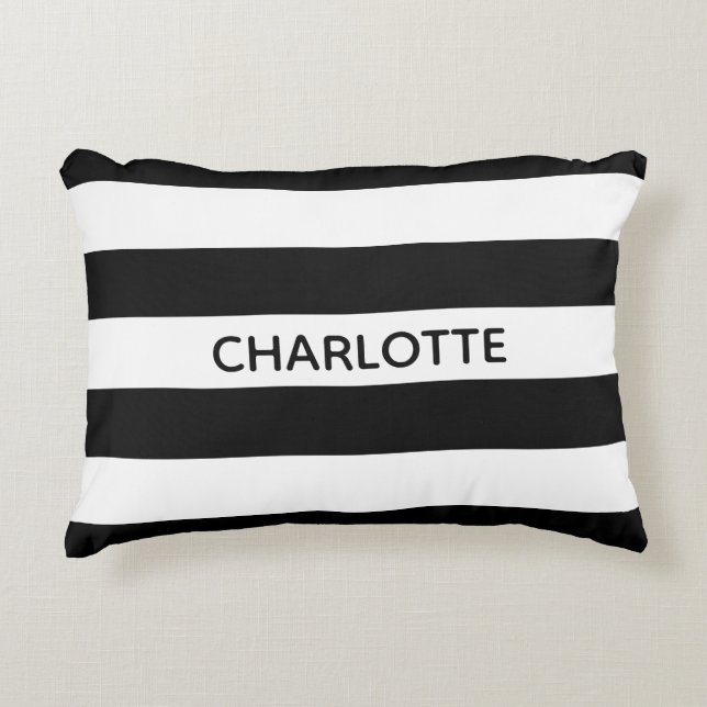 Cojín Decorativo Moda rayas negras y blancas monograma nombre perso (Anverso)