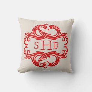 Cojín Decorativo Moda roja Damask Monograma Pillow
