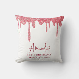 Cojín Decorativo Moda Rosa Dorado Purpurina Dulce 16 Cumpleaños