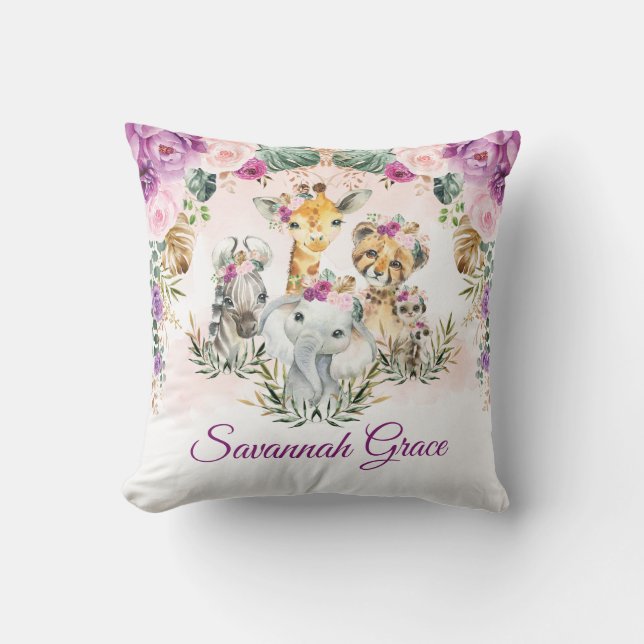 Cojín Decorativo Moda Selva tropical Safari Animales salvajes Niña (Anverso)
