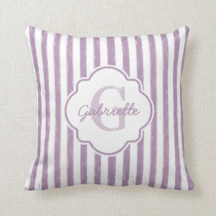 Cojín Decorativo Moda Tiras Pintadas Púrpura Monograma y Nombre