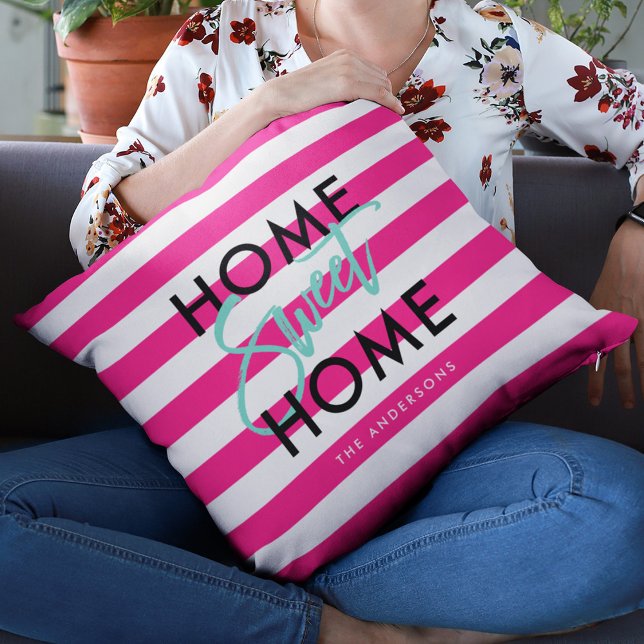 Cojín Decorativo Moda Tiras rosadas y blancas Hogar negro Dulce Hog (Subido por el creador)