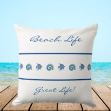 Moda White Blue Stripes Sea Life Beach House