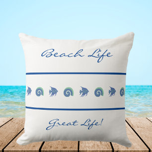 Cojín Decorativo Moda White Blue Stripes Sea Life Beach House