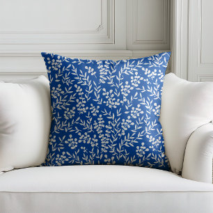 Cojín Decorativo Modalidad floral simple de granja en azul
