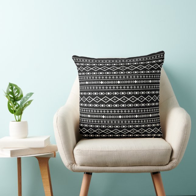 Cojín Decorativo Modalidades aztecas Patrón negro gris blanco (Silla)