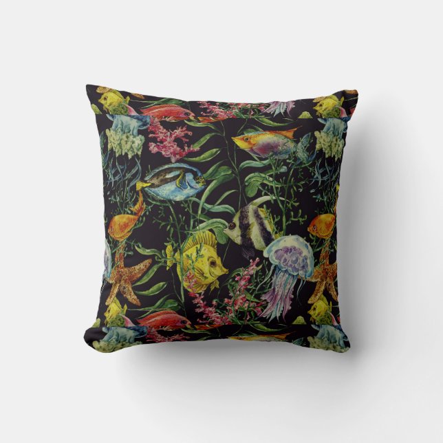 Cojín Decorativo Modelo 1 de la vida marina de la acuarela (Anverso)