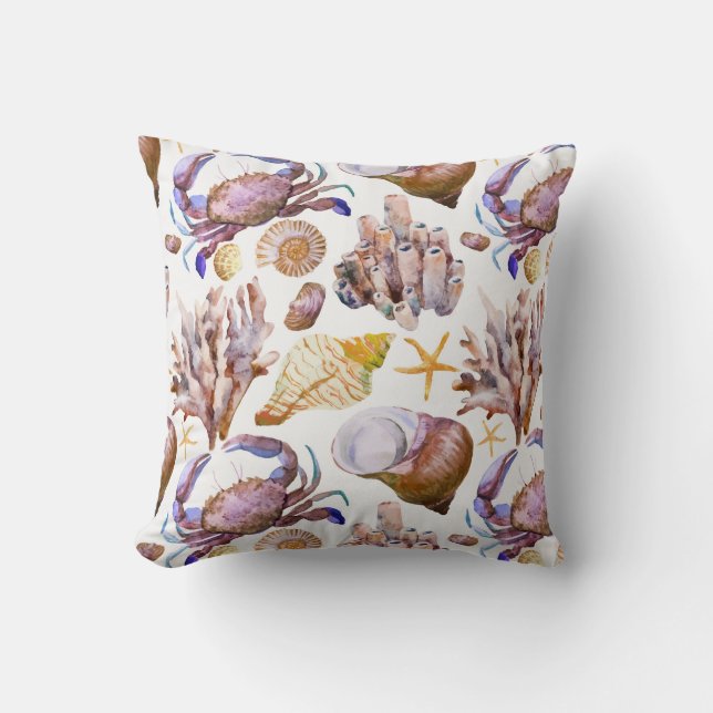 Cojín Decorativo Modelo 4 de la vida marina de la acuarela (Anverso)
