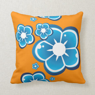 Cojín Decorativo Modelo anaranjado azul de la flor floral