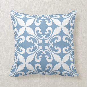Cojín Decorativo Modelo azul de la flor de lis del dril de algodón