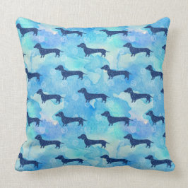 Cojín Decorativo Modelo azul del Dachshund de la acuarela del