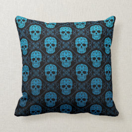 Cojín Decorativo Modelo azul y negro del cráneo del azúcar