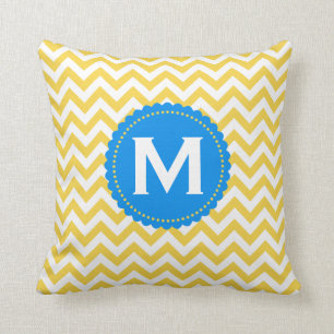 Cojín Decorativo Modelo blanco amarillo de Chevron del monograma