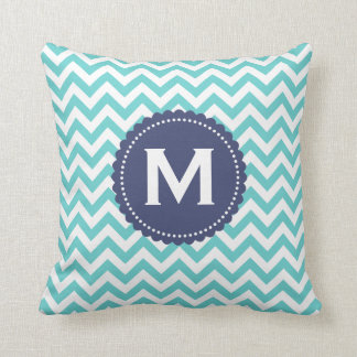 Cojín Decorativo Modelo blanco azul de Chevron del monograma